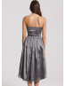 Gray Satin Sweetheart Neckline Hi Low Prom Dress 